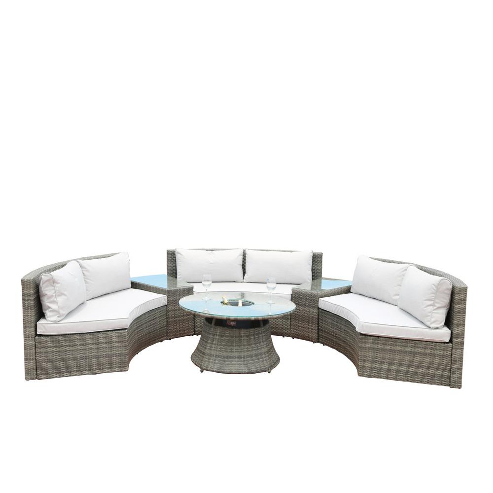 DIRECT WICKER 6-Piece Half Moon Grey Wicker Outdoor Sectional Set with