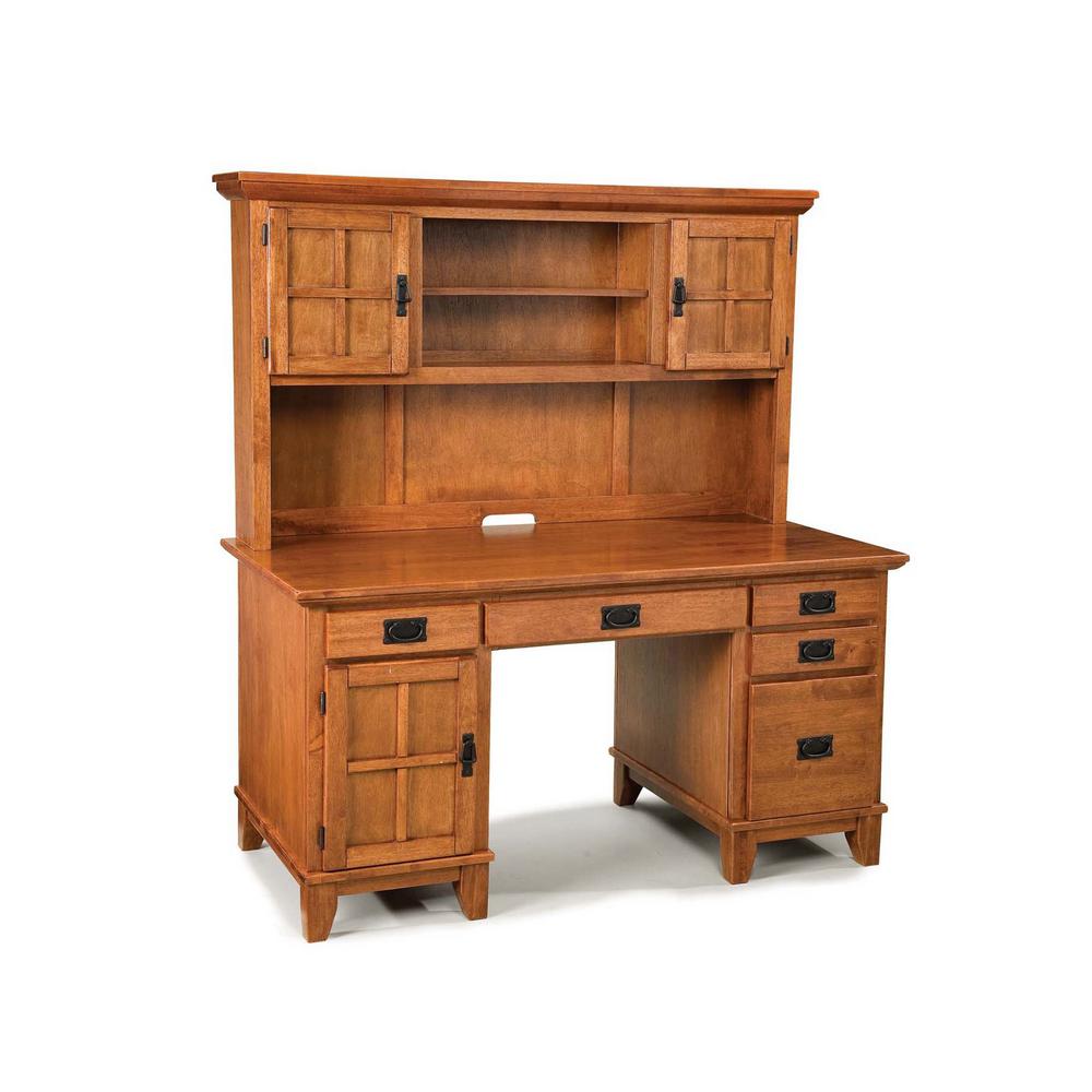 Homestyles Arts And Crafts Cottage Oak Pedestal Desk With Hutch