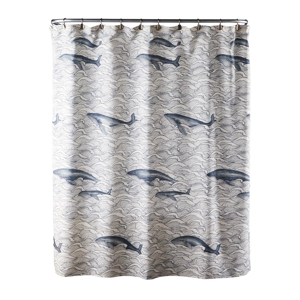 Whale Waves 72 In Dove Gray Shower Curtain V1218900200001 The