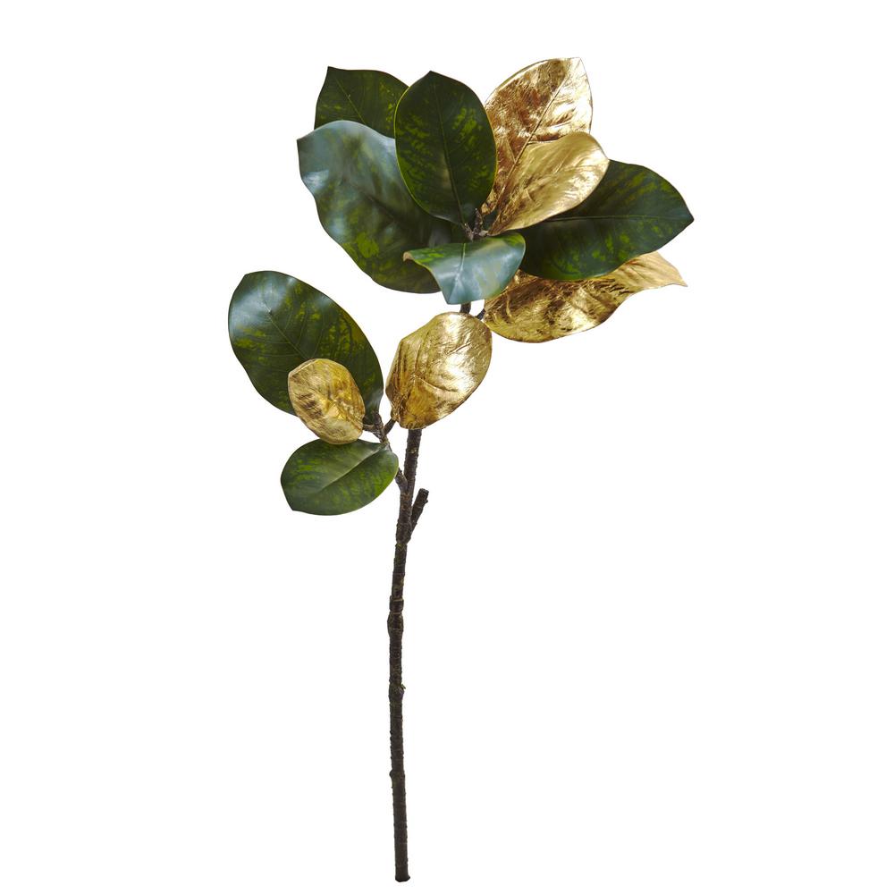 Nearly Natural Indoor 32 in. Golden Magnolia Leaf Artificial Stem (3Set)2226S3 The Home Depot