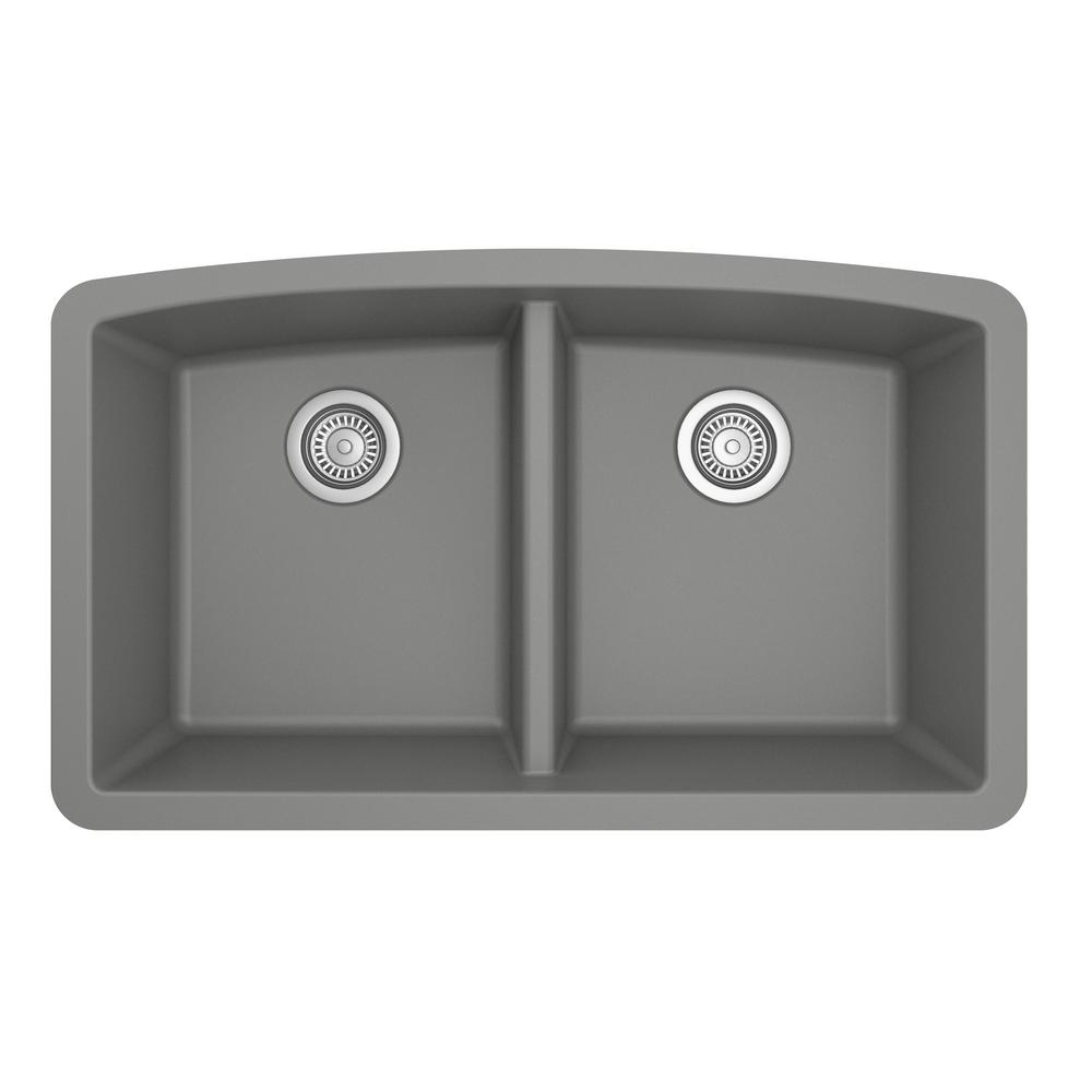 Undermount Quartz Composite 32 In 50 50 Double Bowl Kitchen Sink In Grey