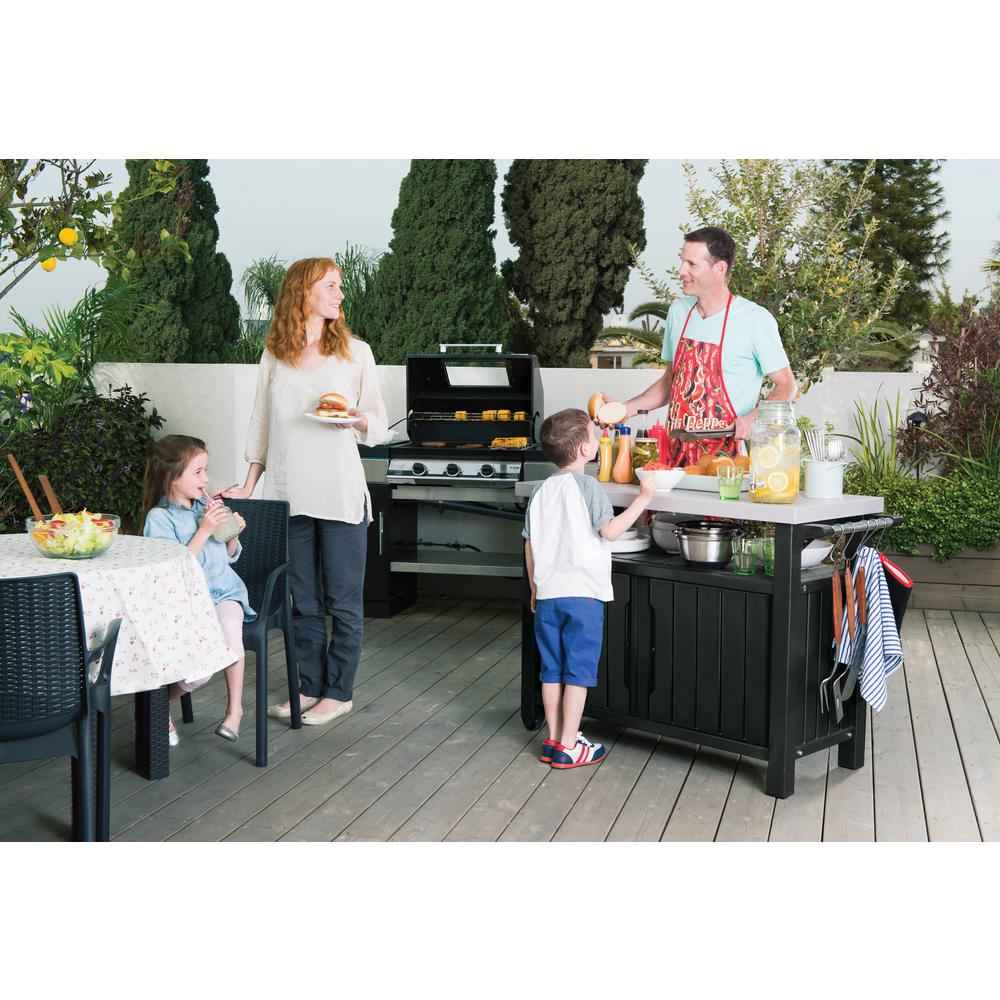 Keter Unity Xl 78 Gal Grill Serving Prep Station Cart With Patio Storage In Graphite 230851 The Home Depot - Outdoor Serving Cart Prep Station With Storage Keter Unity Xl 78 Gal Grill Serving Prep Station Cart With Patio Storage In Graphite 230851 The Home Depot - Outdoor Serving Cart Prep Station With Storage