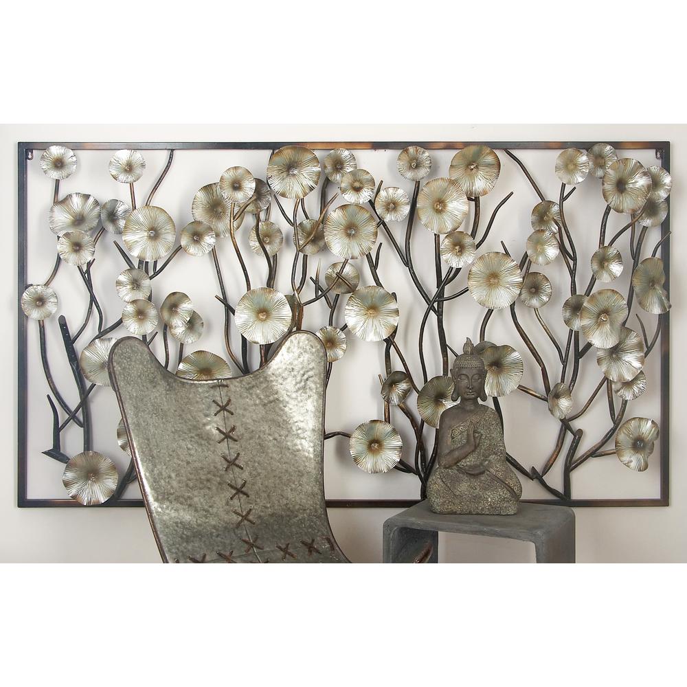 Iron Rustic Gray Flower And Vine Wall Decor