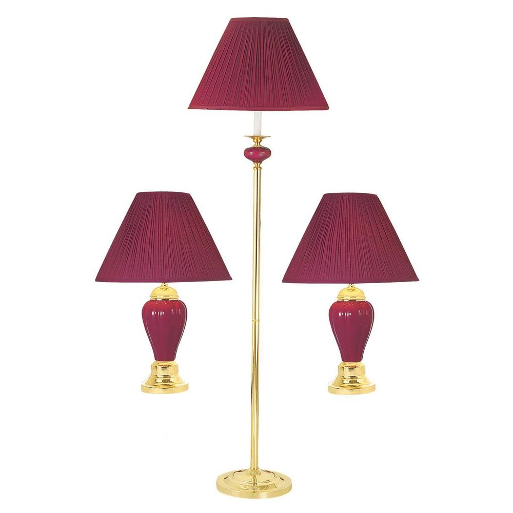Ore International 64 In And 27 In Burgundy Ceramic Brass Table And Floor Lamp Set Of 3 K 4101bd 31 The Home Depot