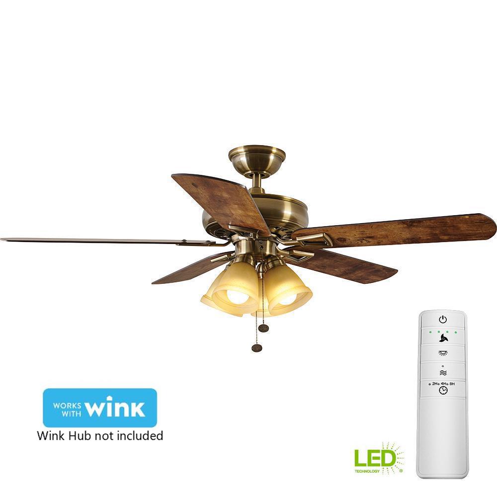 Brass Hampton Bay Flush Mount Ceiling Fans Lighting The Led Antique Brass Smart Ceiling Fan With Light Kit And Wink Remote