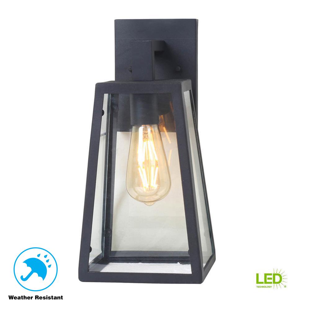 Led Outdoor Wall Mounted Lighting The Home Depot Colonade Collection 1 Light Sand Black Medium Outdoor Wall