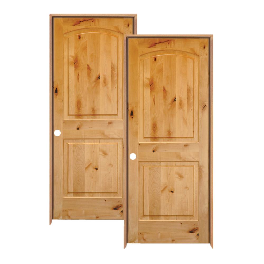 30 In X 80 In Rustic Knotty Alder 2 Panel Top Rail Arch Solid Wood Right Hand Single Prehung Interior Door 2 Pack