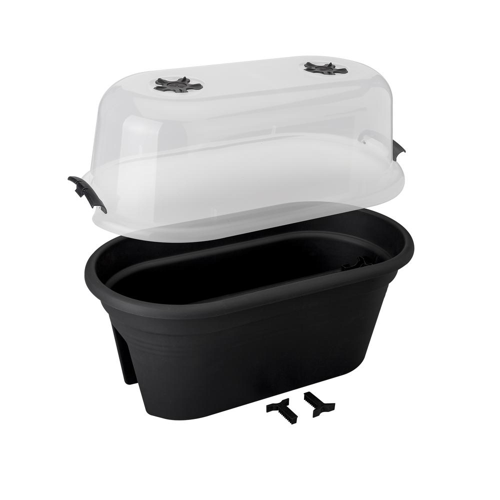 ELHO 22 in Black Plastic  Oval  Planter  with Cover BPC 