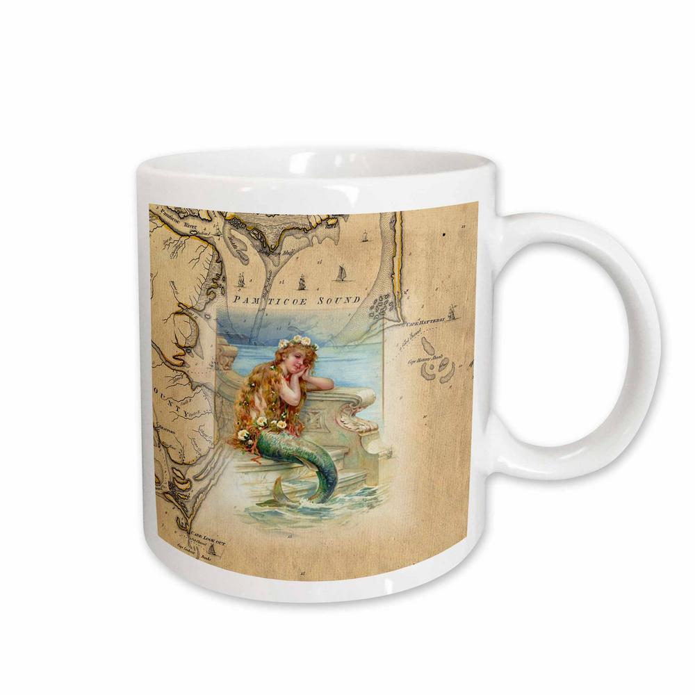 Rose Florene Nautical Map Decor Print Of Vintage Outer Banks Rose Florene Nautical Map Decor Print Of Vintage Outer Banks With Mermaid 11 Oz White Ceramic Coffee Cup Mug 204851 1 The Home Depot