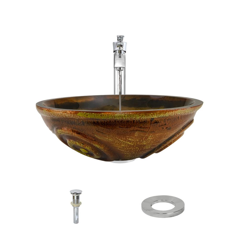 Mr Direct Hand Painted Glass Vessel Sink In Multi Colored With 726 Faucet And Pop Up Drain Chrome