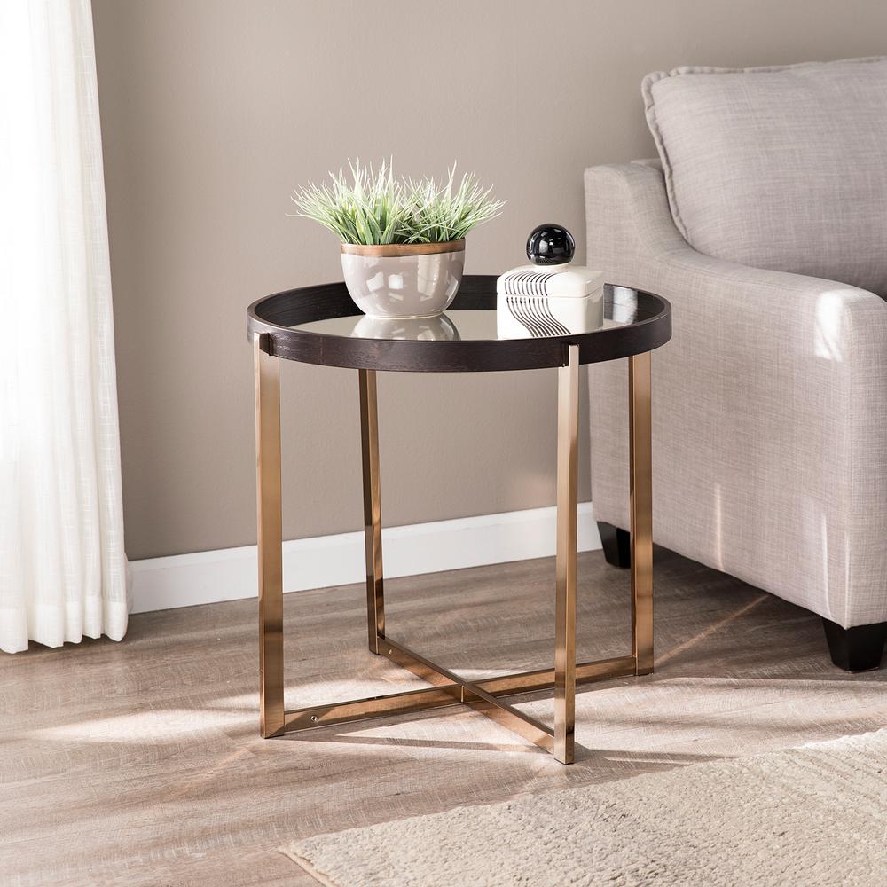 Southern Enterprises Dearborn Ebony Mirrored Top Round End