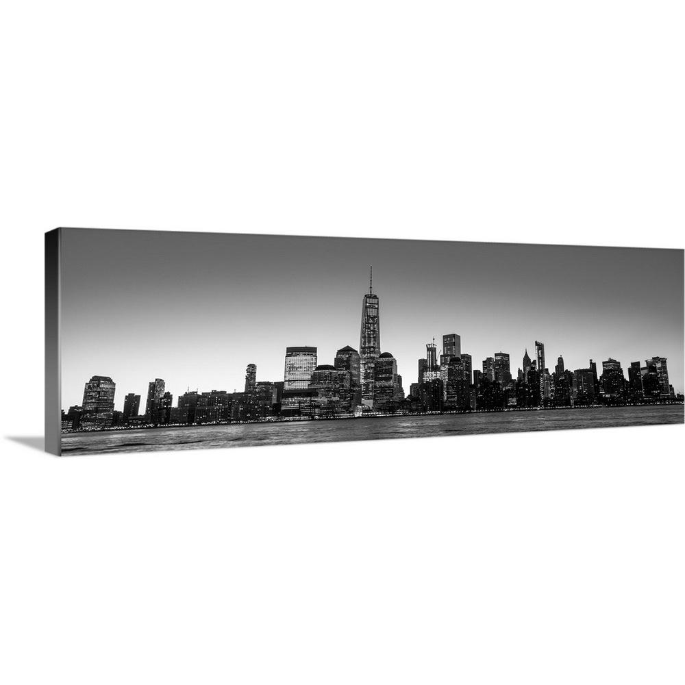 New York City Skyline In The Evening Black And White By Circle Capture Canvas Wall Art