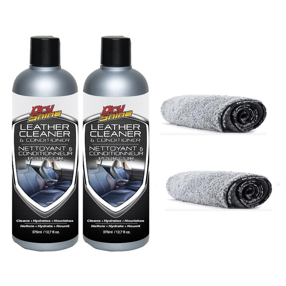 Dry Shine Leather Cleaner Conditioner 12 7 Oz Car Interior Detailing Plus 2 In 1 Microfiber Towels 2 Pack