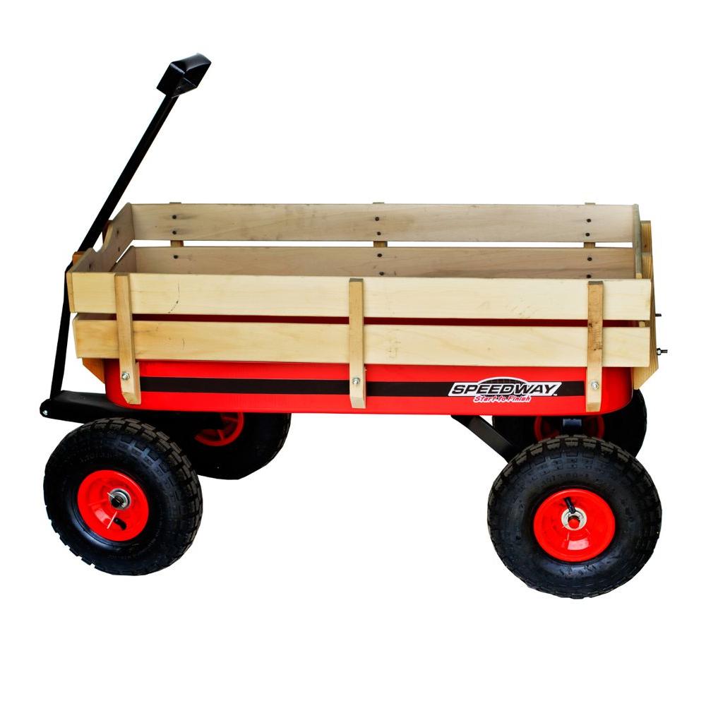 red wooden wagon