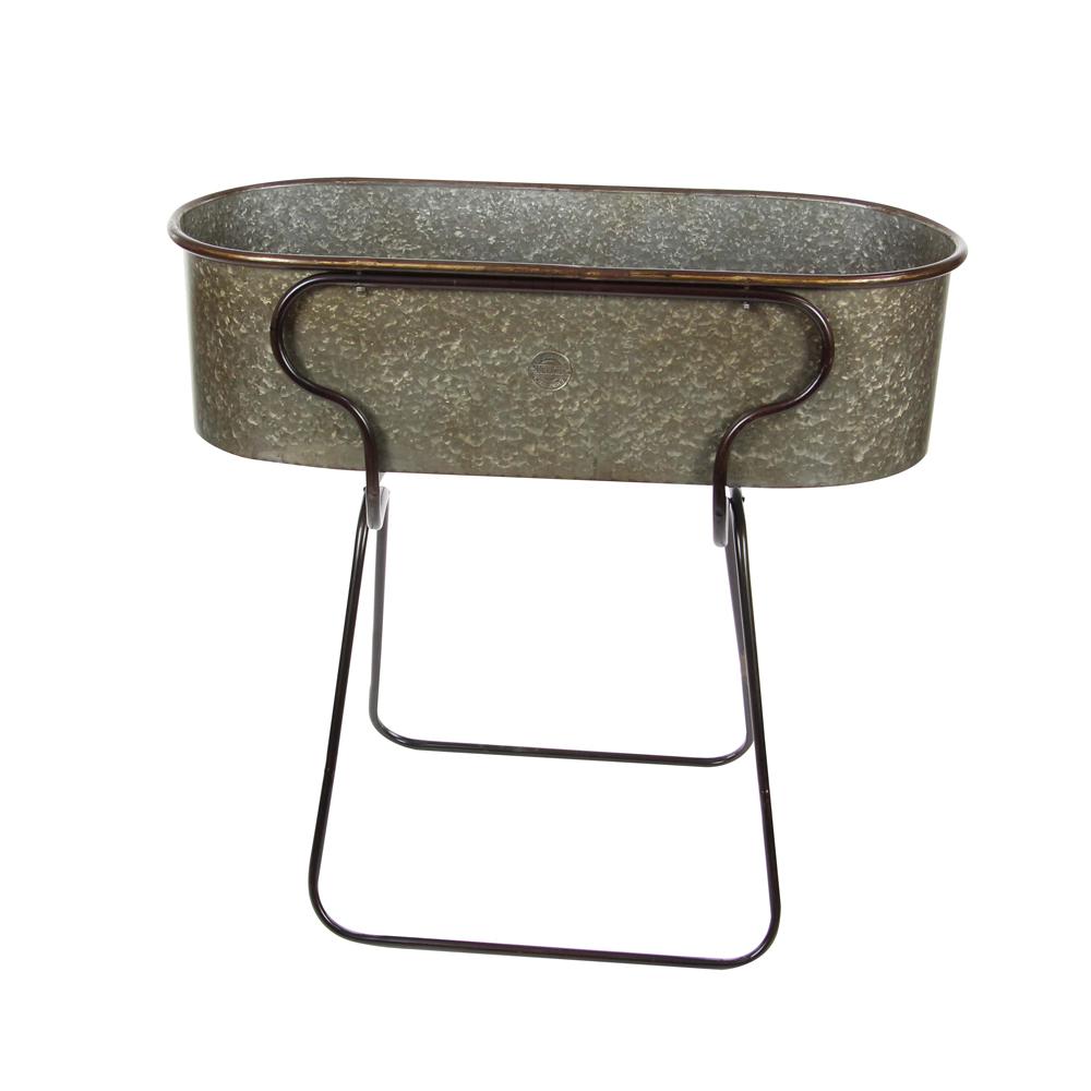 Litton Lane 38 In Rustic Galvanized Iron Planter With Stand 70557 Rustic Galvanized Iron Planter With Stand