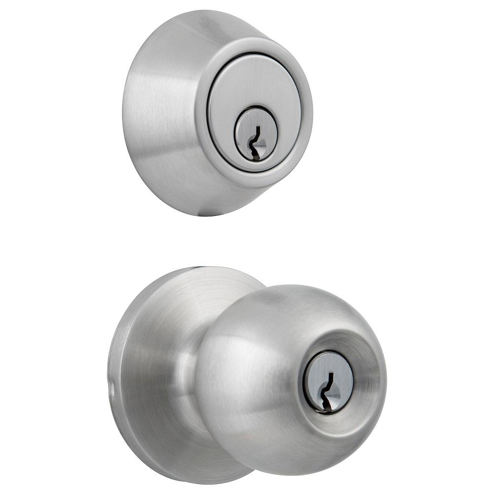 Universal Hardware Standard Duty Commercial Satin Chrome Keyed Entry Knob With Single Cylinder Deadbolt Combo