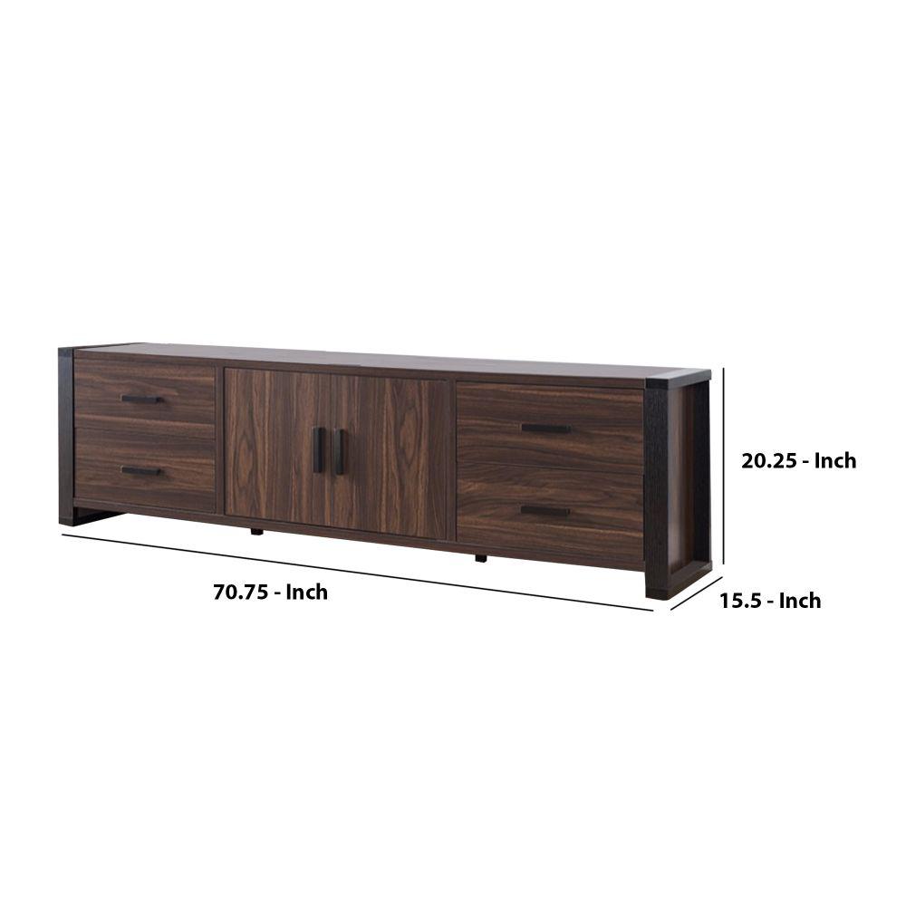 Benjara 71 In Brown Wood Tv Stand With 4 Drawer Fits Tvs Up To 50 In With Storage Doors Bm148810 The Home Depot