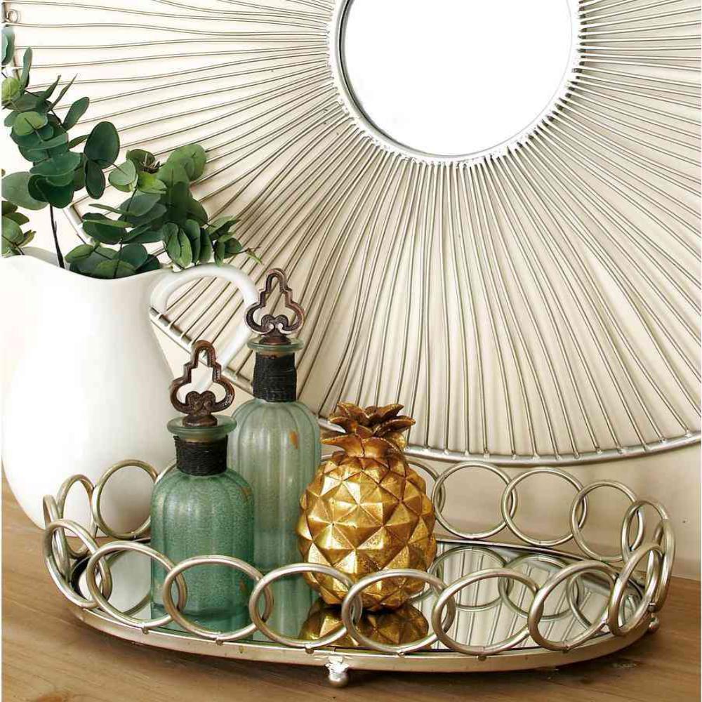 Litton Lane Modern Silver Decorative Oval Ring Mirror Trays Set - Silver Decorative Mirror Tray Litton Lane Modern Silver Decorative Oval Ring Mirror Trays Set - Silver Decorative Mirror Tray