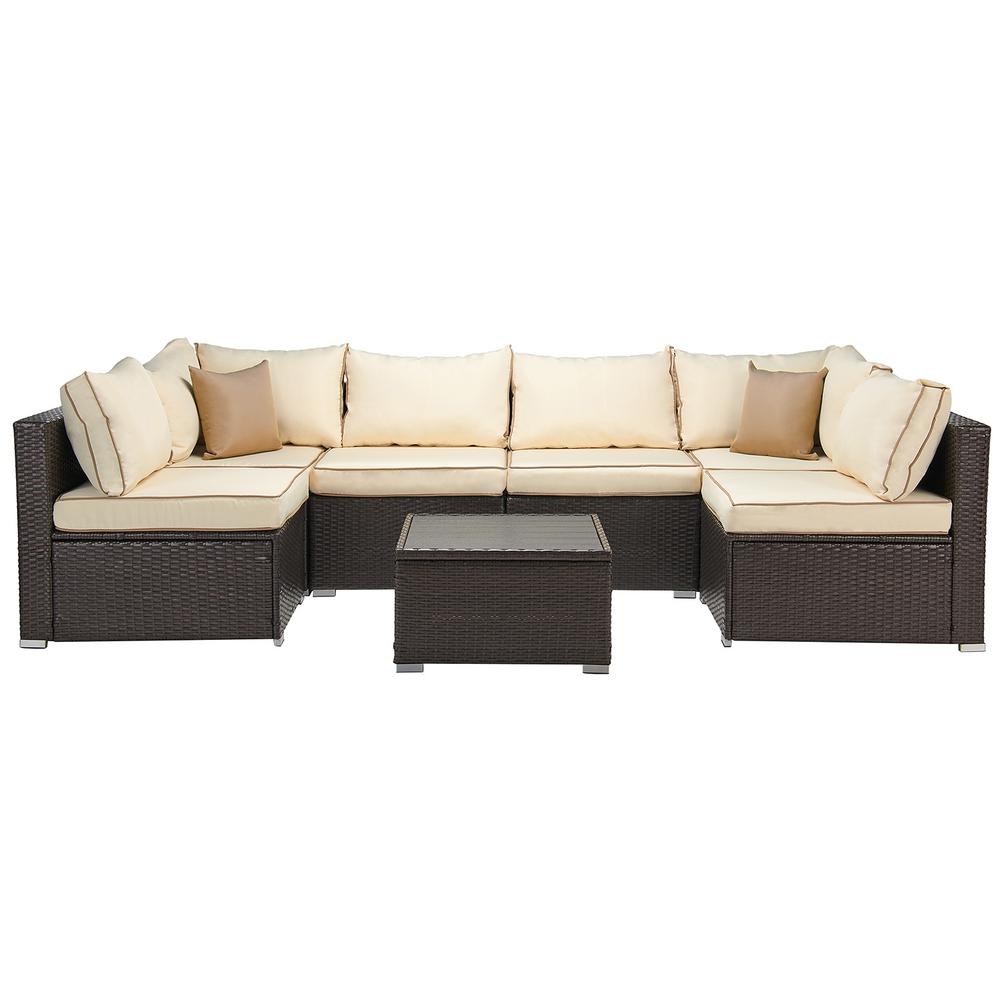 Laurel Canyon Classic Brown 7-piece Wicker Sectional Seating Set With 