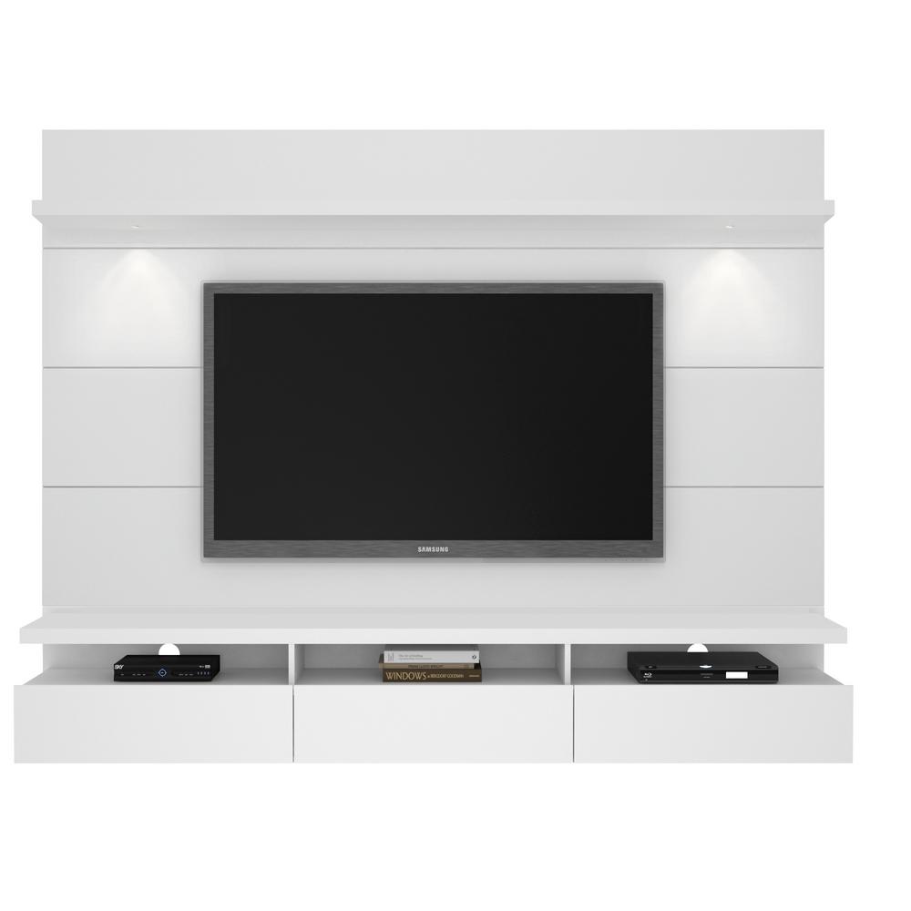 Cabrini Theater 86 in. White Gloss Entertainment Center with 3 Drawer Fits TVs Up to 70 in. with Wall Panel
