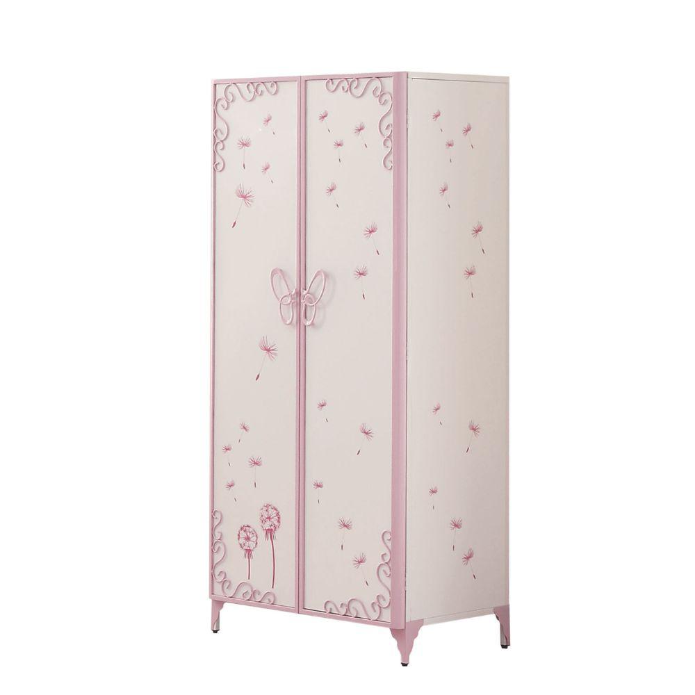 Benjara 21 In L X 32 In W X 67 In H White And Purple Metal Armoire With Butterfly Handle And Dandelions Bm204309 The Home Depot