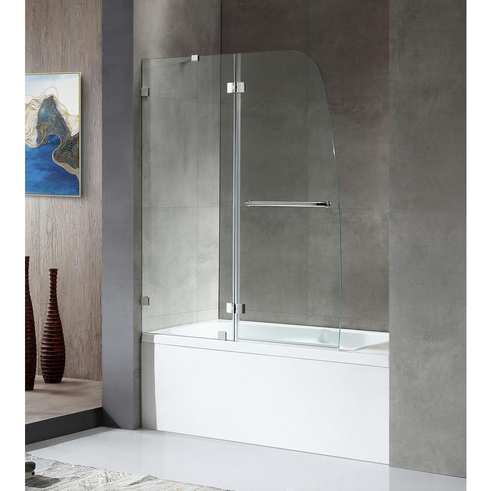 ANZZI Pacific 48 in. x 58 in. Frameless Hinged Bathtub Door in Chrome