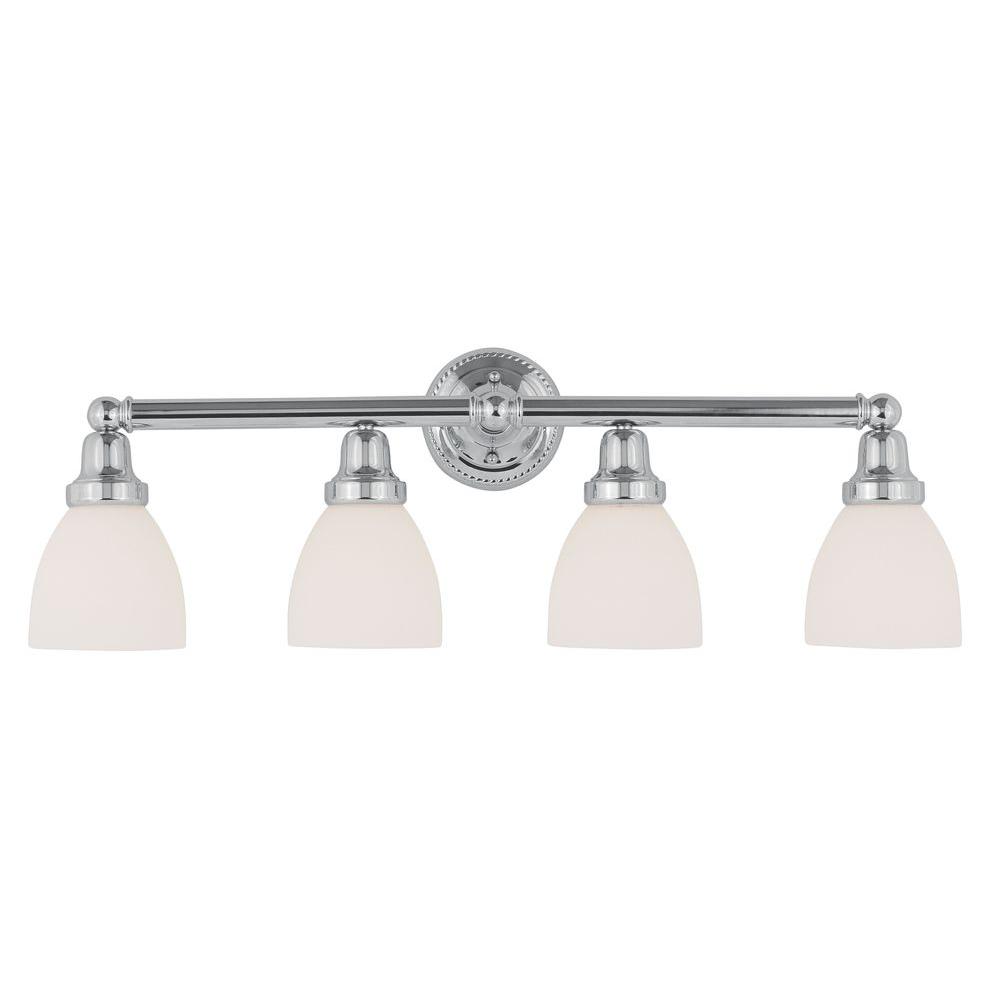 Livex Lighting 4-Light Chrome Bath Light with Satin Glass Shade-1024-05 ...