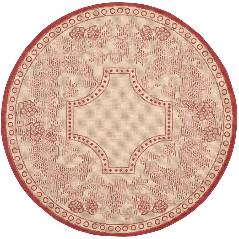Safavieh Courtyard Natural/Red 5 ft. x 5 ft. Indoor/Outdoor Round Area