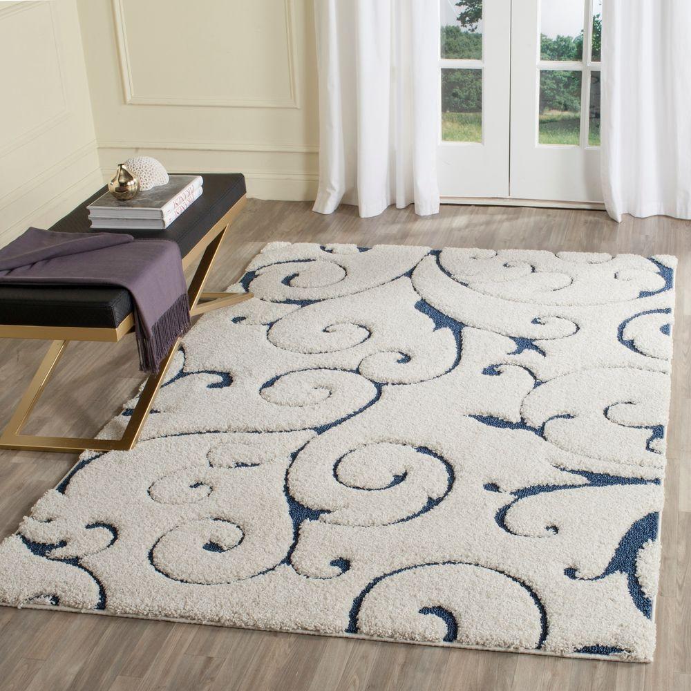 Safavieh Florida Shag Cream/Blue 5 ft. 3 in. x 7 ft. 6 in. Area Rug ...