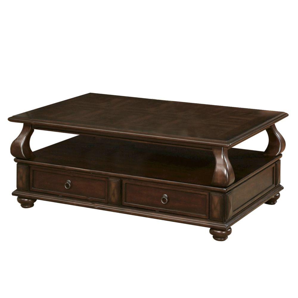 Benjara Elegant 20 in. Walnut Brown Wooden Coffee Table with 2 Drawers