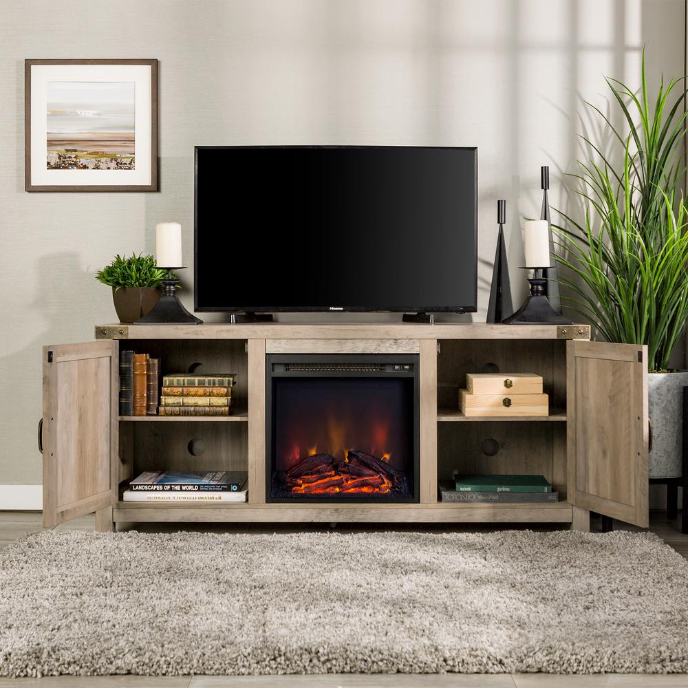 Walker Edison Furniture Company 58 In Grey Wash Barn Door Fireplace Walker Edison Furniture Company 58 In Grey Wash Barn Door Fireplace Tv Stand Hd58fpbdgw The Home Depot