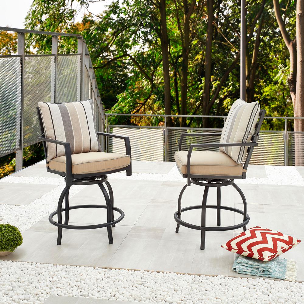 Nuu Garden Swivel Metal Balcony Height Outdoor Bar Stool with Red Cushion (2-Pack)-DB136J - The 