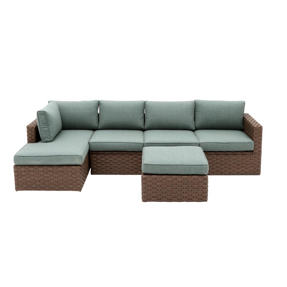 Hampton Bay Hawthorn Estates 3 Piece Wicker Outdoor Patio Sectional Set With Light Blue Cushions Frs01983 St 1 The Home Depot