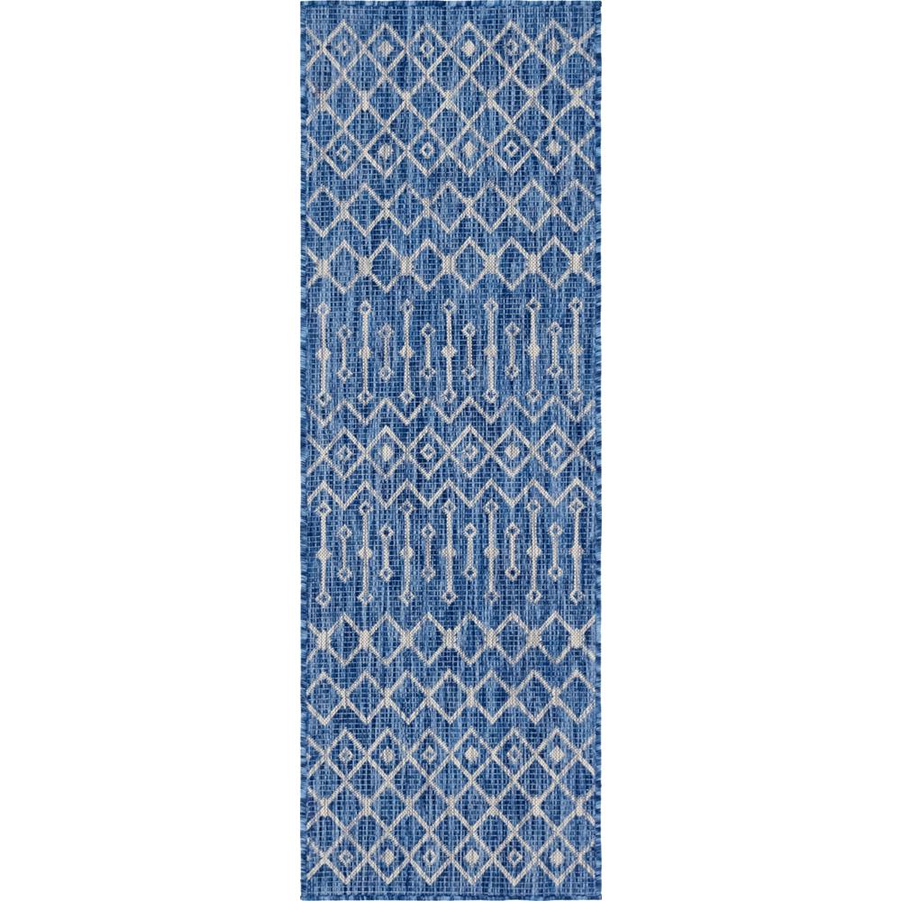 Unique Loom Azure Blue/Gray Tribal Trellis Outdoor 2 ft. x 6 ft. Runner Rug3145032 The Home Depot