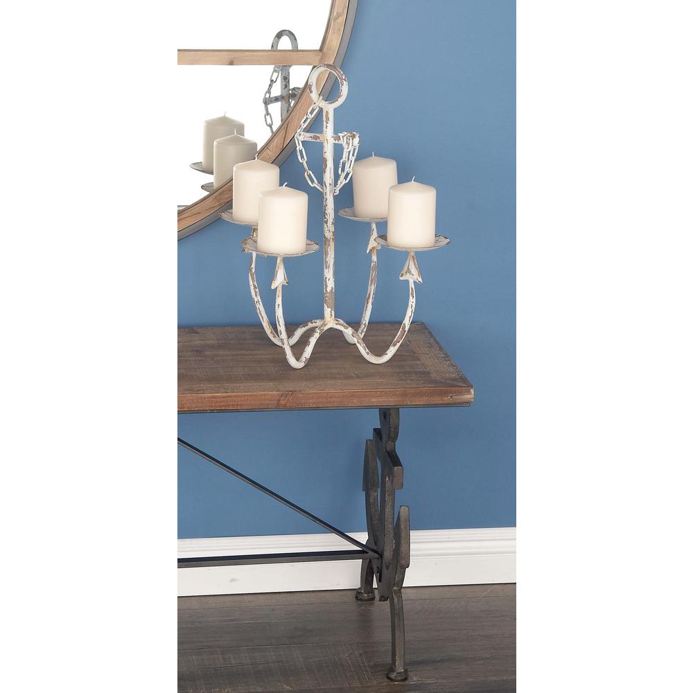 18 in. Nautical 4Pronged White Metal Anchor Candle Holder84226 The