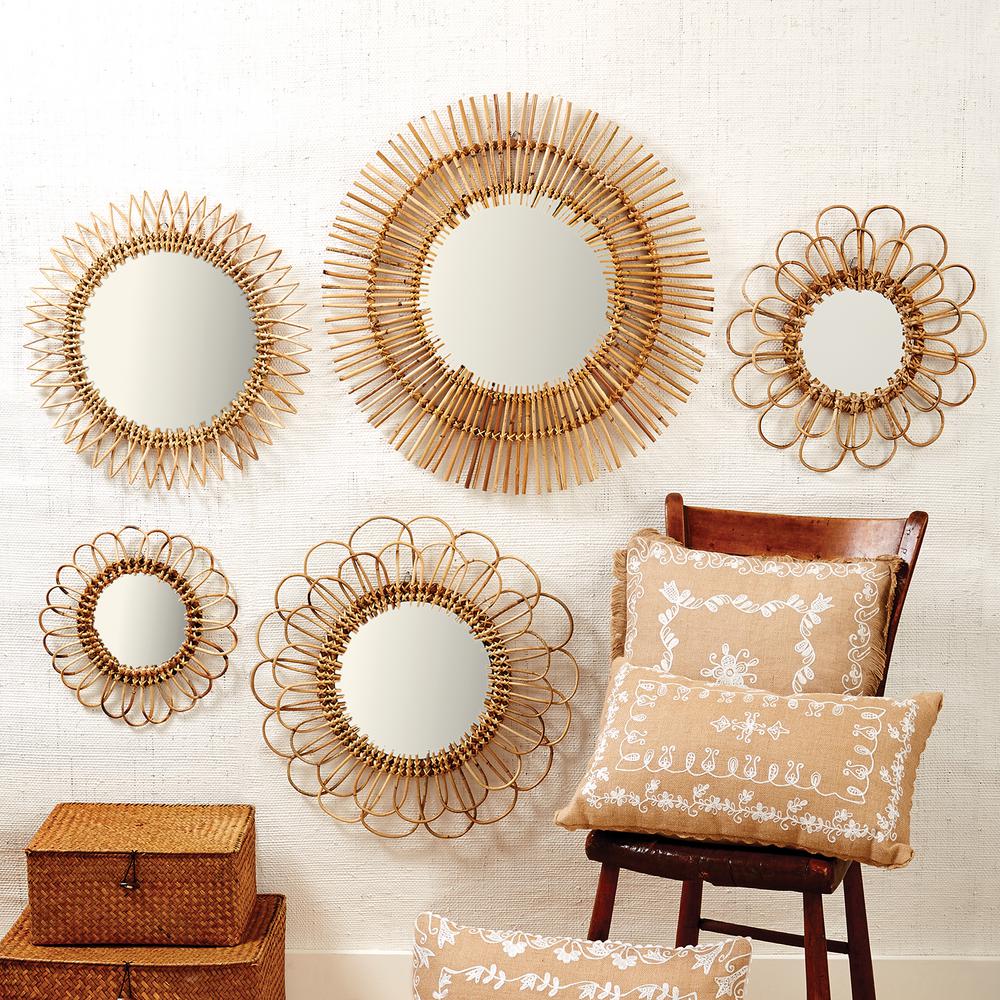 Two S Company Natural Round Rattan Decorative Wall Mirror Set Two S Company Natural Round Rattan Decorative Wall Mirror Set Of
