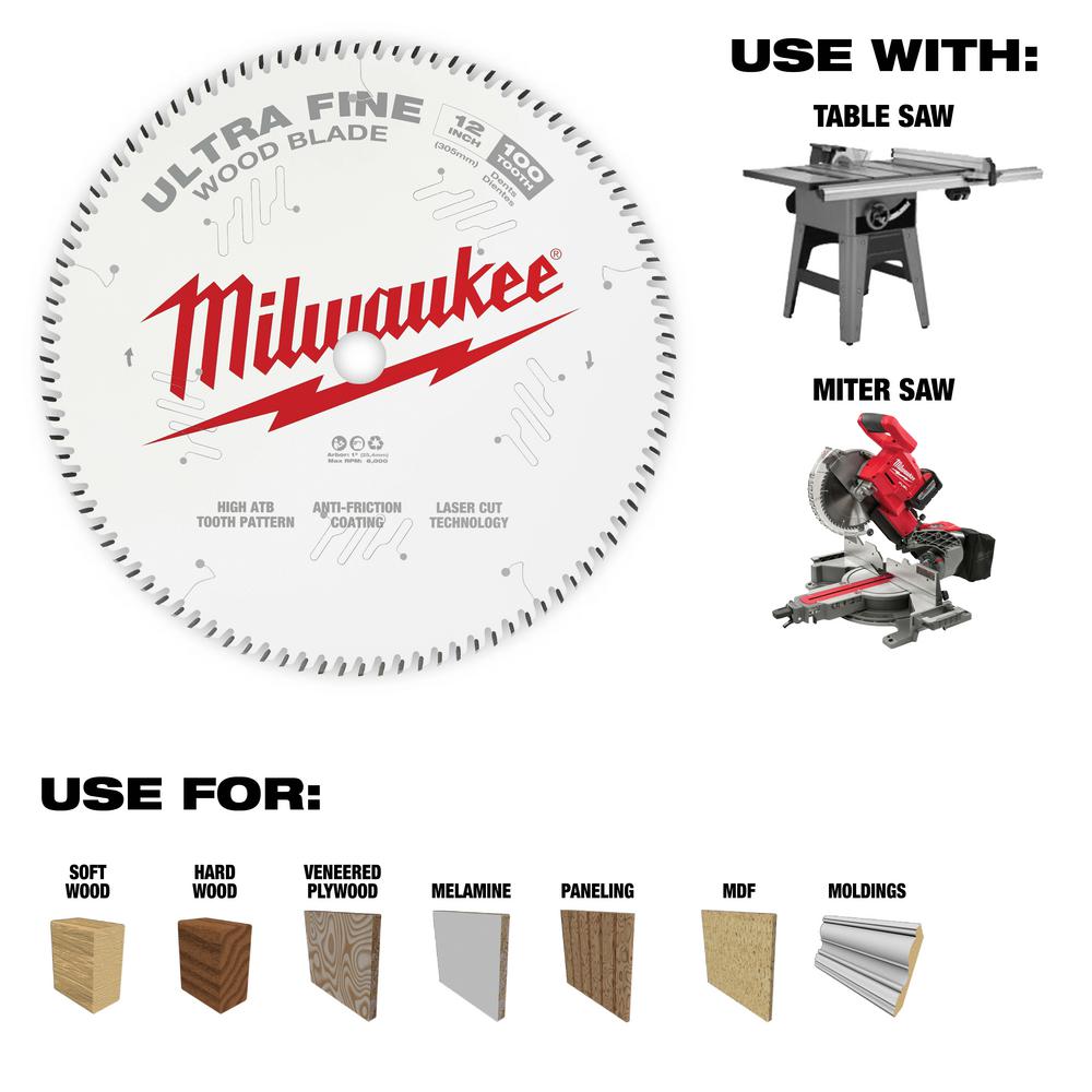 Milwaukee 12 in. x 100-Tooth Ultra Fine Finish Circular Saw Blade-48-40
