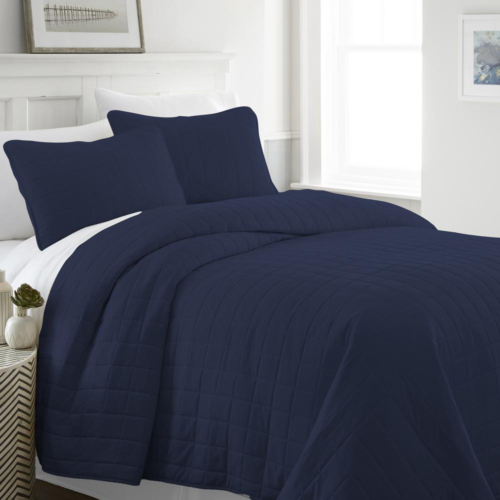 Becky Cameron Square Navy Queen Performance Quilted Coverlet Set