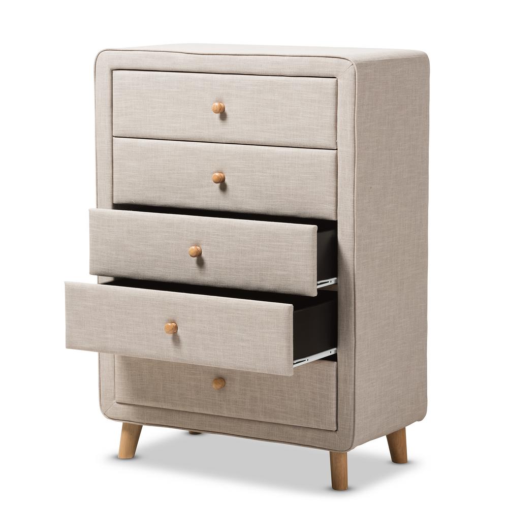Baxton Studio Jonesy Mid Century 5 Drawer Beige Fabric Upholstered