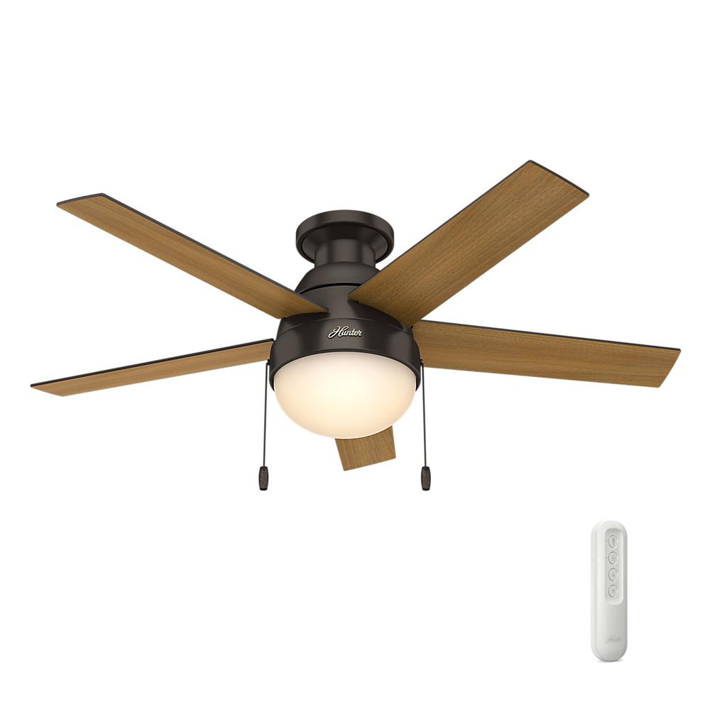 Hunter Anslee 46 In Indoor Low Profile Premier Bronze Ceiling Fan Indoor Low Profile Premier Bronze Ceiling Fan With Light Bundled