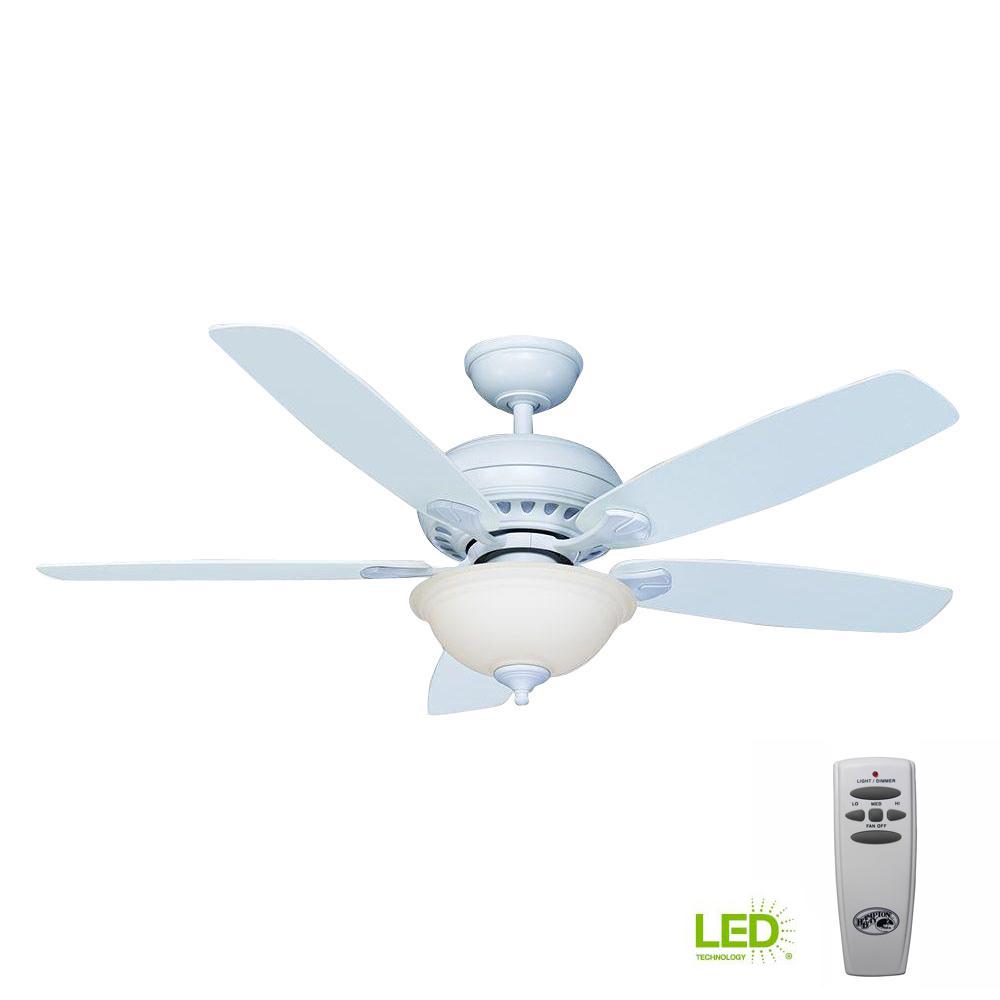 Hampton Bay Southwind 52 in. LED Indoor Matte White Ceiling Fan with Light Kit and Remote Control