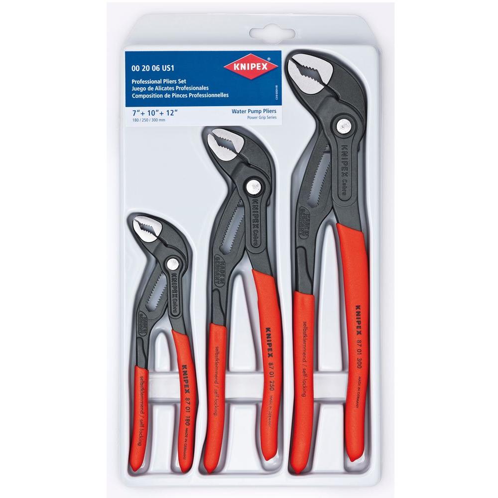 KNIPEX 7, 10, and 12 in. Cobra Water Pump Pliers Set (3-Piece)-00 20 06