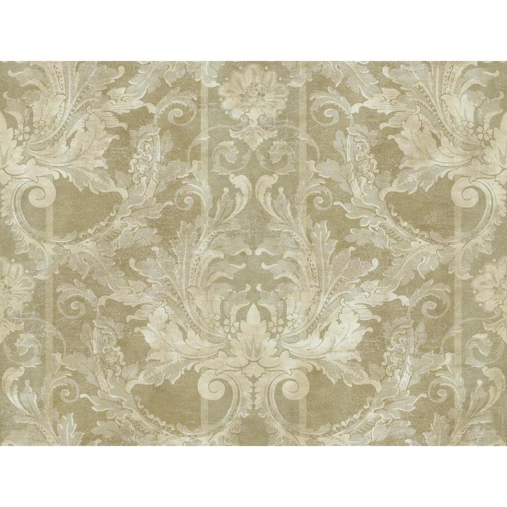 York Wallcoverings Gold Leaf Aida Damask with Stripe Wallpaper-GL4724 ...