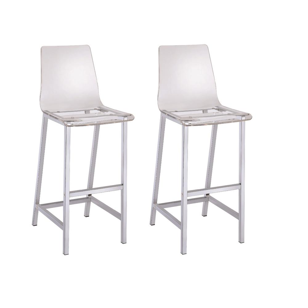 coaster everyday 30 in. clear and chrome acrylic bar stool (set of 2