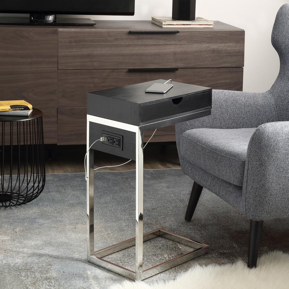 Loft Lyfe Magnus Black Chrome End Table With 2 Usb Charging
