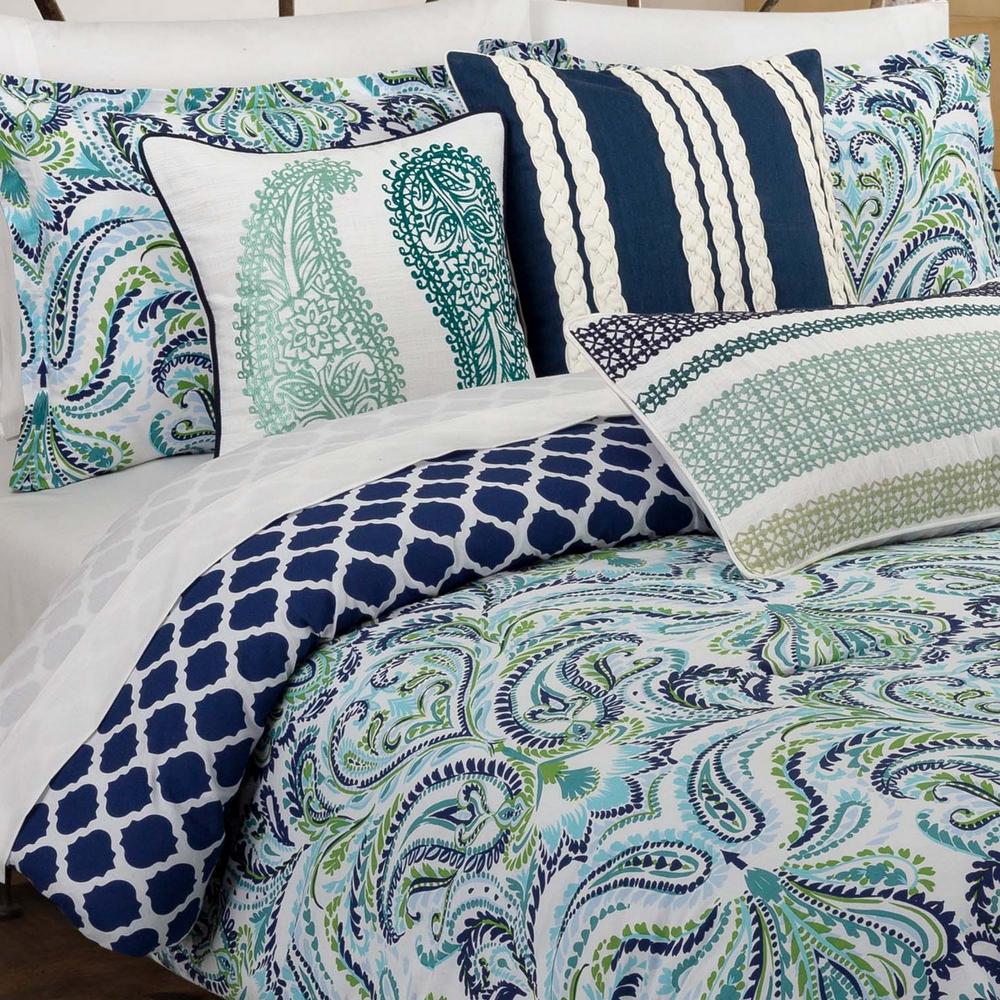 Nouvelle Home Painterly 3 Piece Blue Paisley Full Comforter Set
