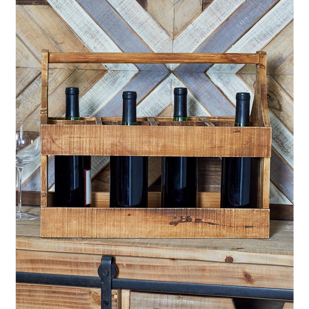 Litton Lane 8 Bottle Brown Rectangular Wooden Wine Caddy 45893 The Litton Lane 8 Bottle Brown Rectangular Wooden Wine Caddy