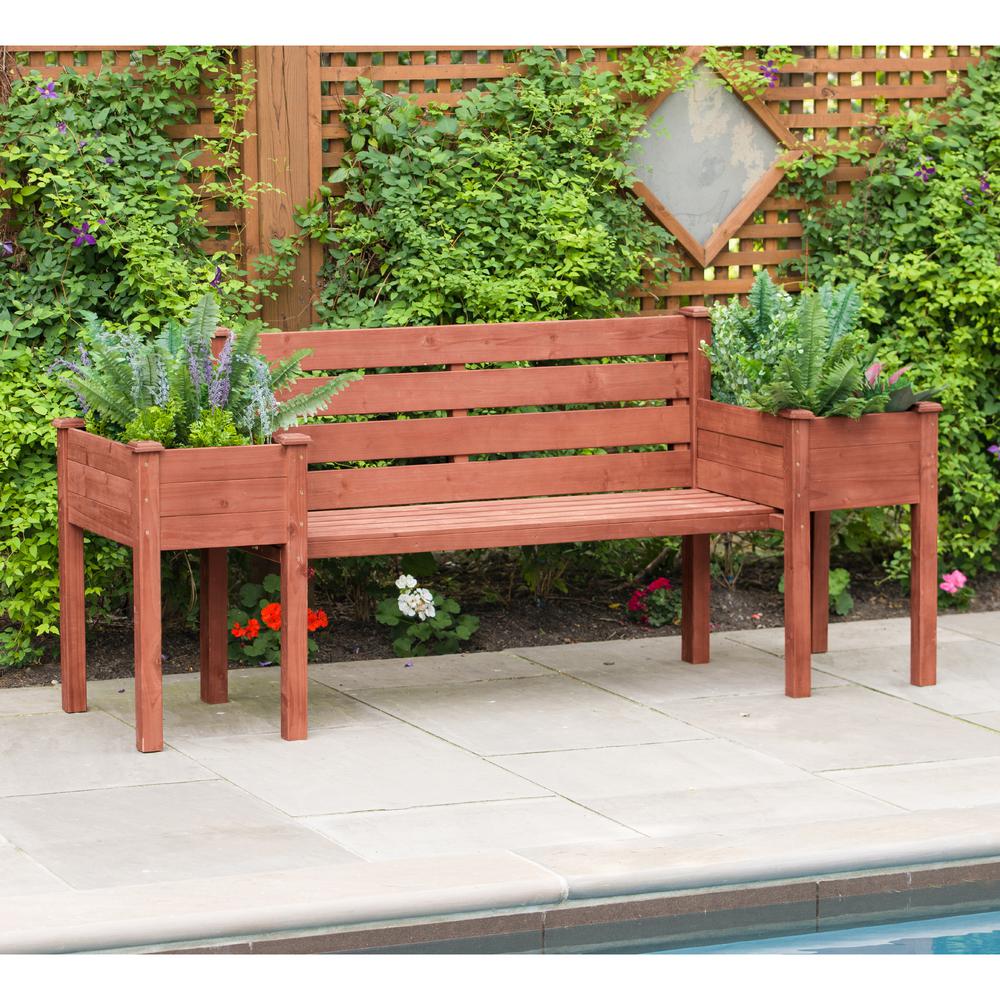 Leisure Season Wooden Medium Brown Patio Planter Bench ...