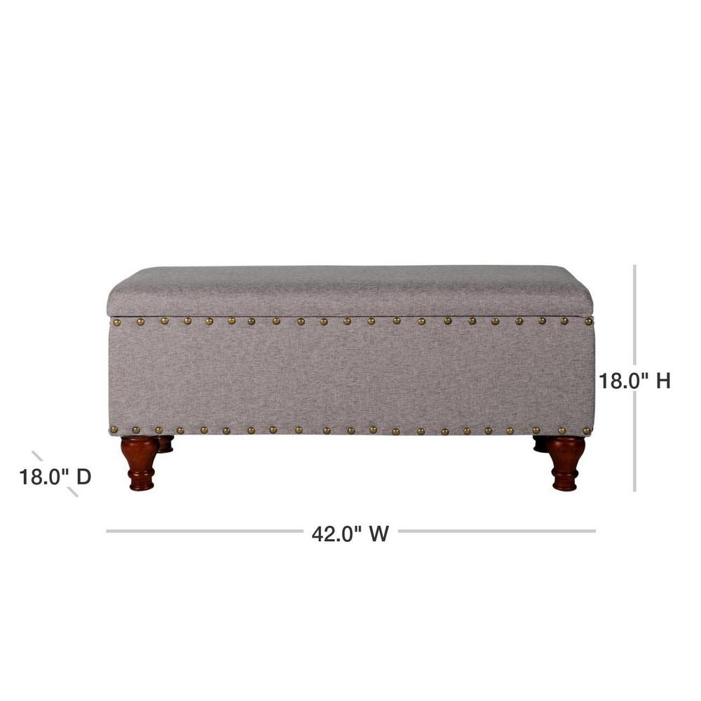 HomePop Linen Storage Bench with Nailhead Trim and Hinged Lid Red