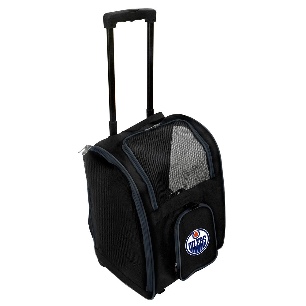 Denco NHL Edmonton Oilers Pet Carrier Premium Bag with wheels in Navy by Denco